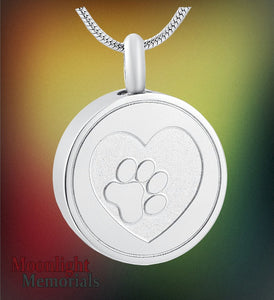 Pet Paw Print Heart Urn Cremation Necklace