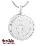 Pet Paw Print Heart Urn Cremation Necklace