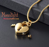 Heart Lock and Key Urn Cremation Necklace