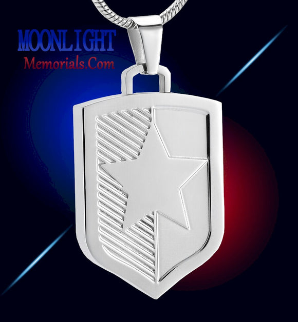 Star Badge Army Police Urn Cremation Pendant Ash Holder Memorial Necklace