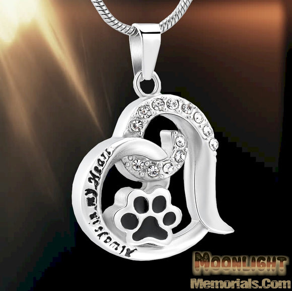 Paw Always Heart Cremation Urn Keepsake Ashes Memorial Necklace