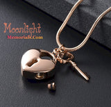 Heart Lock and Key Urn Cremation Necklace