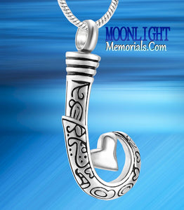 Fish Hook Embossed Fishing Urn Cremation Pendant Ash Holder Memorial Necklace