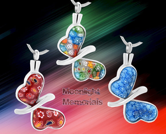 Butterfly Colorful Urn Cremation Pendant Ash Holder Memorial Necklace