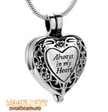 Always in my Heart Locket Urn Cremation Pendant Ash Holder Memorial Necklace