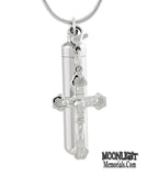 Jesus on the Cross  Cylinder Stainless Steel Cremation Urn Necklace