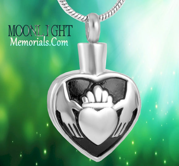 Irish Claddagh Heart Urn Cremation Pendant Ash Holder Memorial Necklace