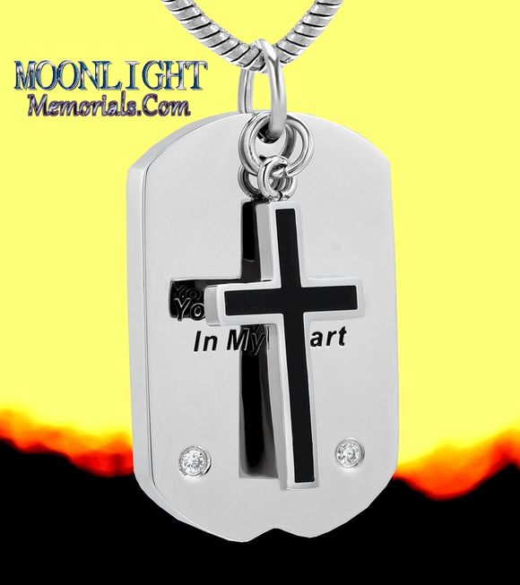 Cross You Are Always In My Heart Tag Urn Cremation Necklace