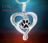 Paw Pet Heart Crystal Urn Cremation Pendant Ash Holder Memorial Necklace