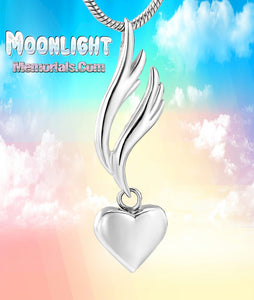 Angel Wings Heart Urn Cremation Necklace