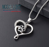 Paw Pet Heart Crystal Urn Cremation Pendant Ash Holder Memorial Necklace