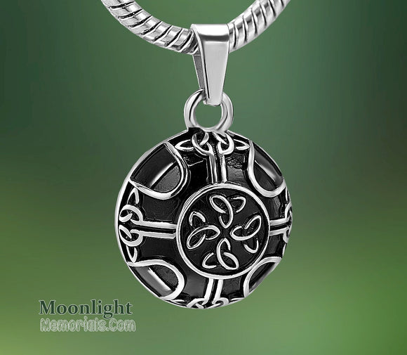 Celtic Shield Black Knot Irish Urn Cremation Pendant Ashes Holder Memorial Necklace