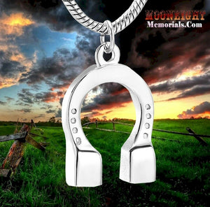 Horseshoe Crystal Horse Urn Cremation Pendant Ashes Holder Memorial Necklace