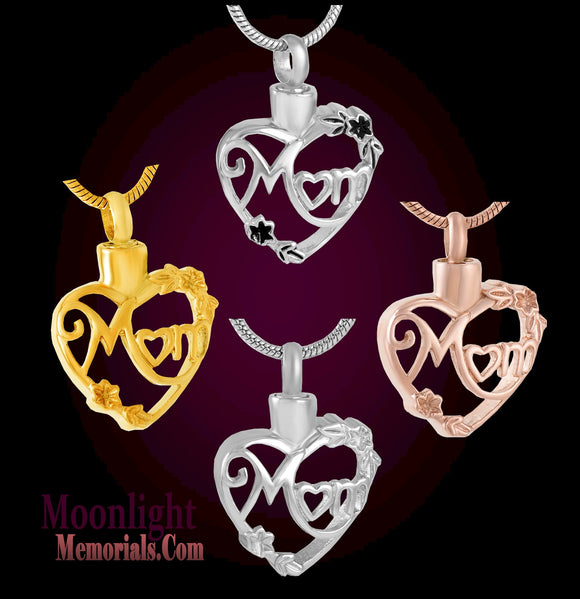 Mom Heart Urn Cremation Necklace