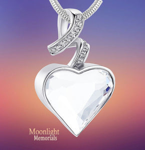 Heart Crystal Ribbon Cremation Urn Keepsake Ashes Memorial Necklace