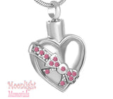 Heart Pink Crystal Bow Ribbon Heart Urn Cremation Ashes Necklace