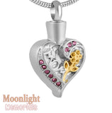 Mom Flower Crystal Heart Cremation Hour Glass Urn Keepsake Ashes Memorial Necklace