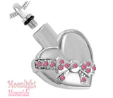 Heart Pink Crystal Bow Ribbon Heart Urn Cremation Ashes Necklace