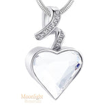 Heart Crystal Ribbon Cremation Urn Keepsake Ashes Memorial Necklace