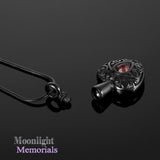 Heart Crystal Embossed Black Urn Cremation Pendant Ashes Holder Memorial Necklace