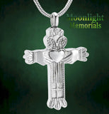 Cross Irish Claddagh Hand Heart Urn Cremation Pendant Ash Holder Memorial Necklace