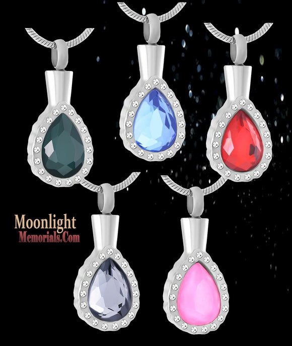 Crystal Teardrop Urn Cremation Necklace