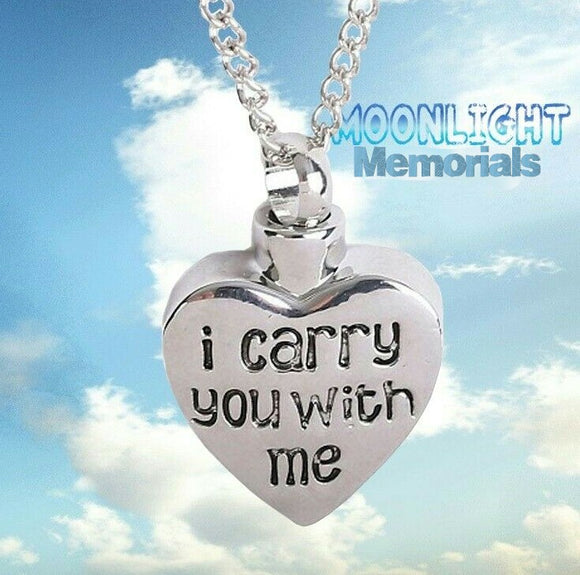 New I Carry You With With Me Heart Cremation Urn Keepsake Ash Memorial Necklace