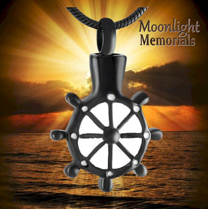 Mast Boat Wheel Cutout Urn Cremation Pendant AshES Holder Memorial Necklace