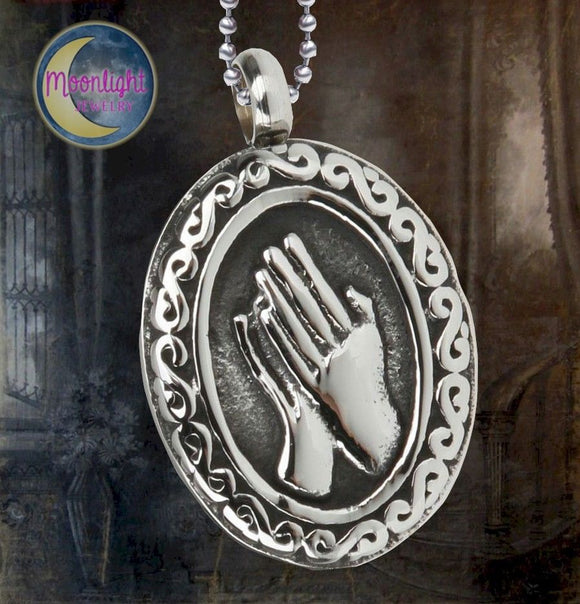 Praying Hands Oval Cremation Urn Keepsake Ashes Memorial Necklace