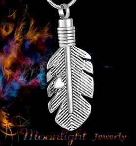 Feather Heart Urn Cremation Necklace