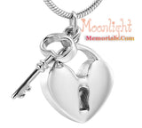 Heart Lock and Key Urn Cremation Necklace