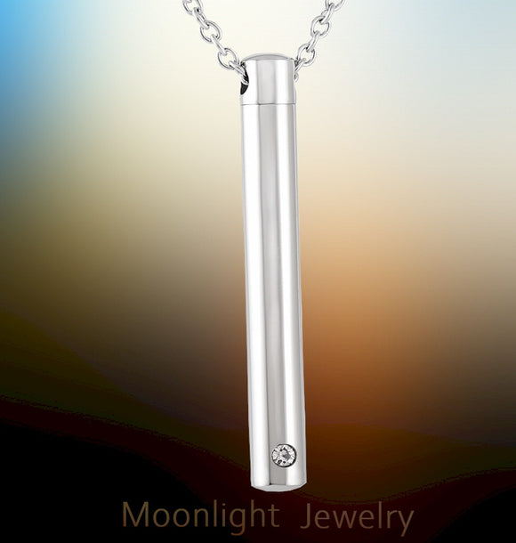 Cylinder Crystal Silver Cremation Urn Keepsake Ashes Memorial Necklace