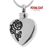 Heart Engraved Rose Vines Cremation Hour Glass Urn Keepsake Ashes Memorial Necklace