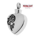 Heart Engraved Rose Vines Cremation Hour Glass Urn Keepsake Ashes Memorial Necklace