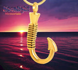 Fish Hook Gold Fishing Urn Cremation Pendant Ash Holder Memorial Necklace