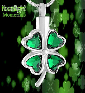 Four Leaf Clover Cremation Urn Keepsake Ashes Memorial Necklace