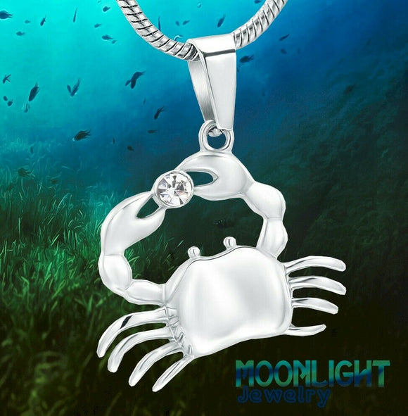 Crab Crystal Cancer Pet Cremation Urn Keepsake Ashes Memorial Necklace