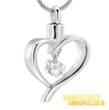 Heart Pet Paw Charm Urn Cremation Necklace