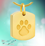 Dog Tag With Paw Print  Urn Cremation Pendant Ash Holder Memorial Necklace