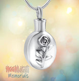 Flower Inlay Rose Embossed Urn Cremation Necklace