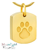 Dog Tag With Paw Print  Urn Cremation Pendant Ash Holder Memorial Necklace