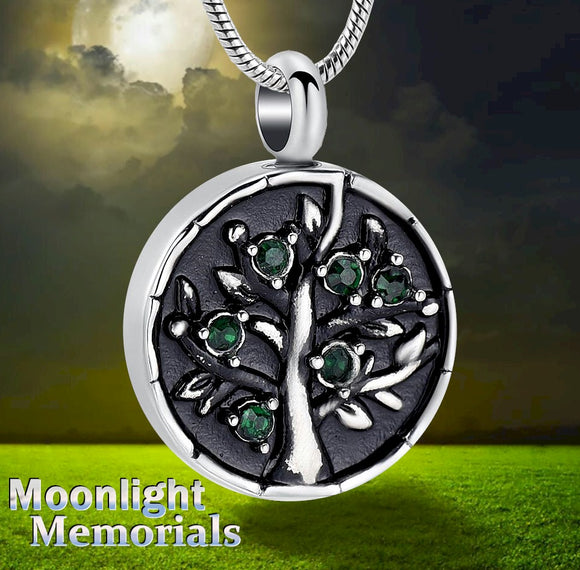 Tree Crystal Green Urn Cremation Pendant Ashes Holder Memorial Necklace