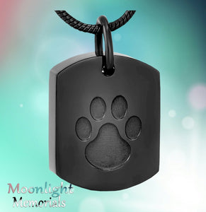 Dog Tag With Paw Print  Urn Cremation Pendant Ash Holder Memorial Necklace