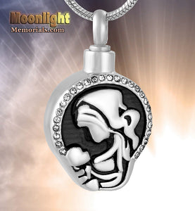 Mother & Child Urn Cremation Pendant Ash Holder Memorial Necklace