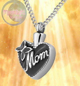 Mom Heart Butterfly Cremation Urn Keepsake Ashes Memorial Necklace