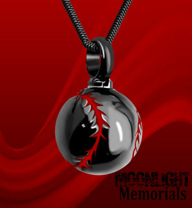 Baseball Black Red Cremation Urn Necklace