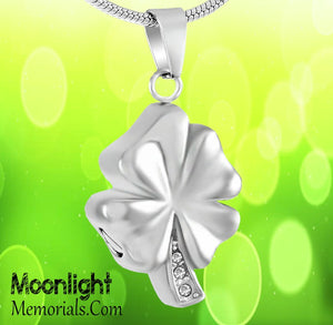 Four Leaf Clover Crystal Cremation Urn Keepsake Ashes Memorial Necklace