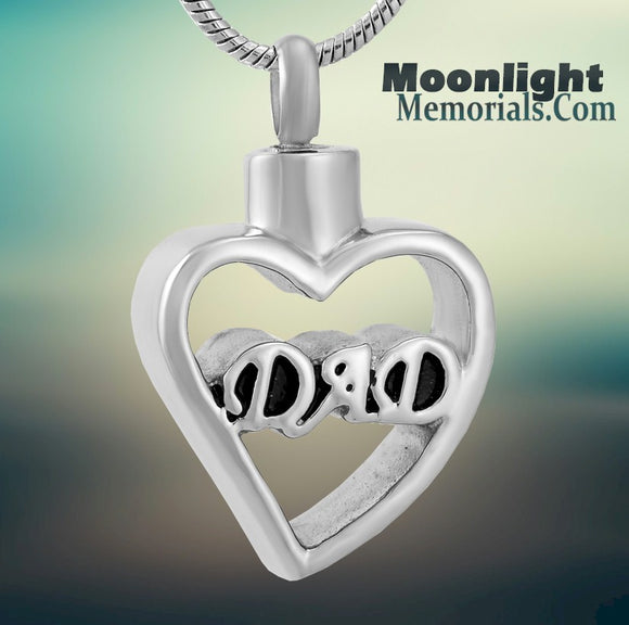 Dad Heart Cremation Urn Keepsake Ashes Memorial Necklace