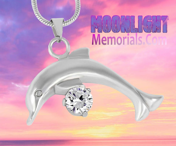 Dolphin Crystal Cremation Urn Keepsake Ashes Memorial Necklace