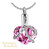 Always in my Heart Crystal Pink Urn Cremation Pendant Ash Holder Memorial Necklace